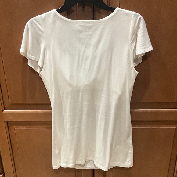 Bra Tops White Scoopneck Draped Capsleeve Top w Rhinestone Embellishments Sz M - Picture 3 of 10